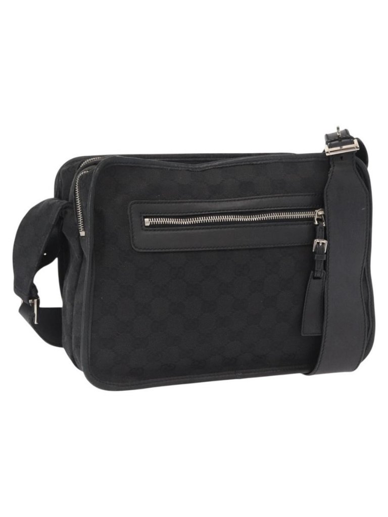 Authentic Gucci Gg Canvas Shoulder Bag Black Silver